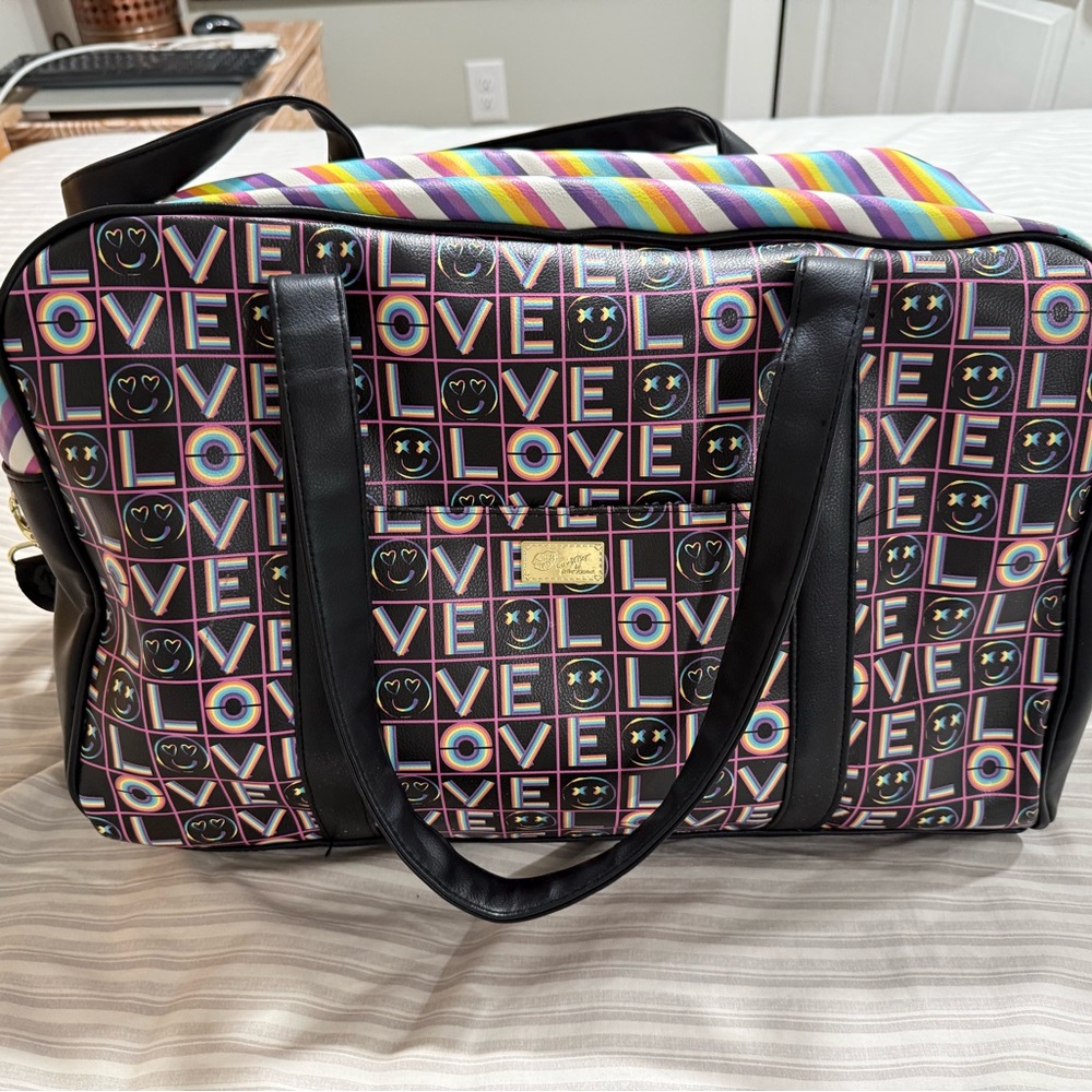Betsey Johnson Luv Multicolor Weekender Tote Duffel Bag with Adjustable Strap